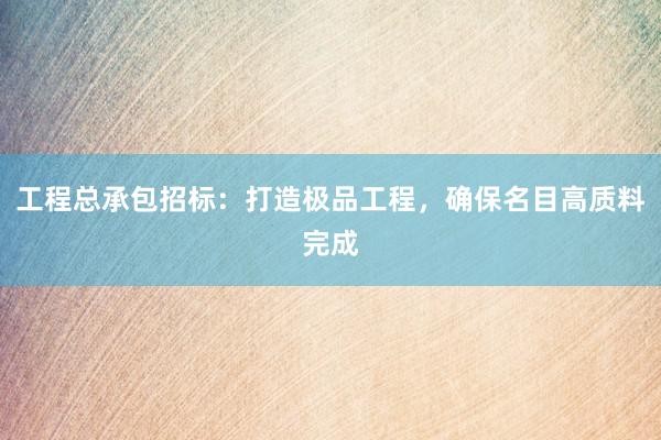 工程总承包招标：打造极品工程，确保名目高质料完成